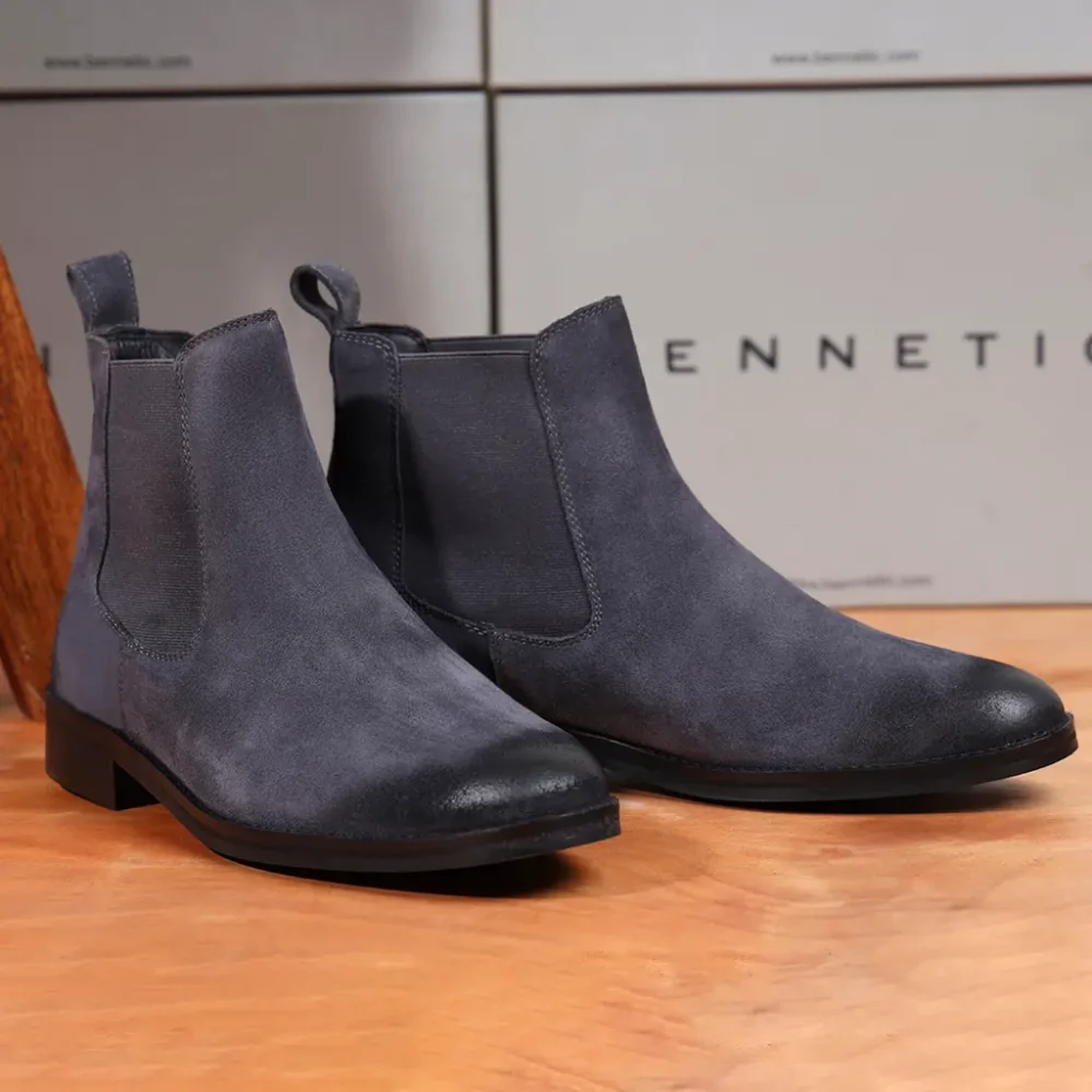 Grey Suede Leather Chelsea Boot - Image 5