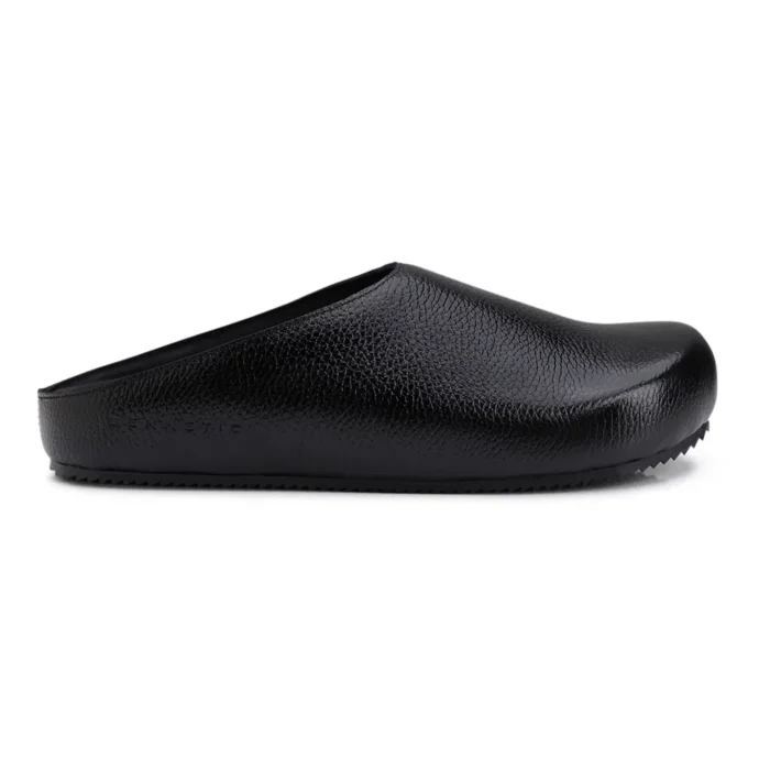 Jet Black Leather Mules