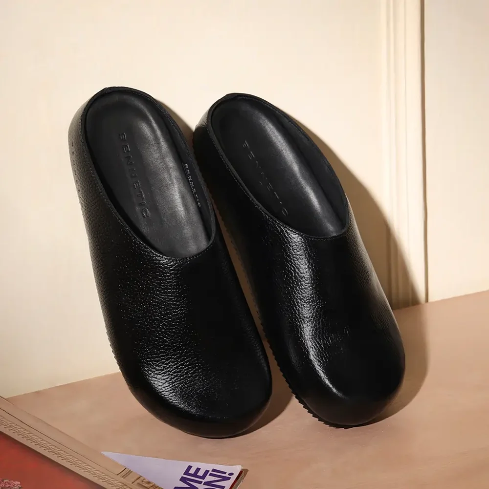 Jet Black Leather Mules - Image 6